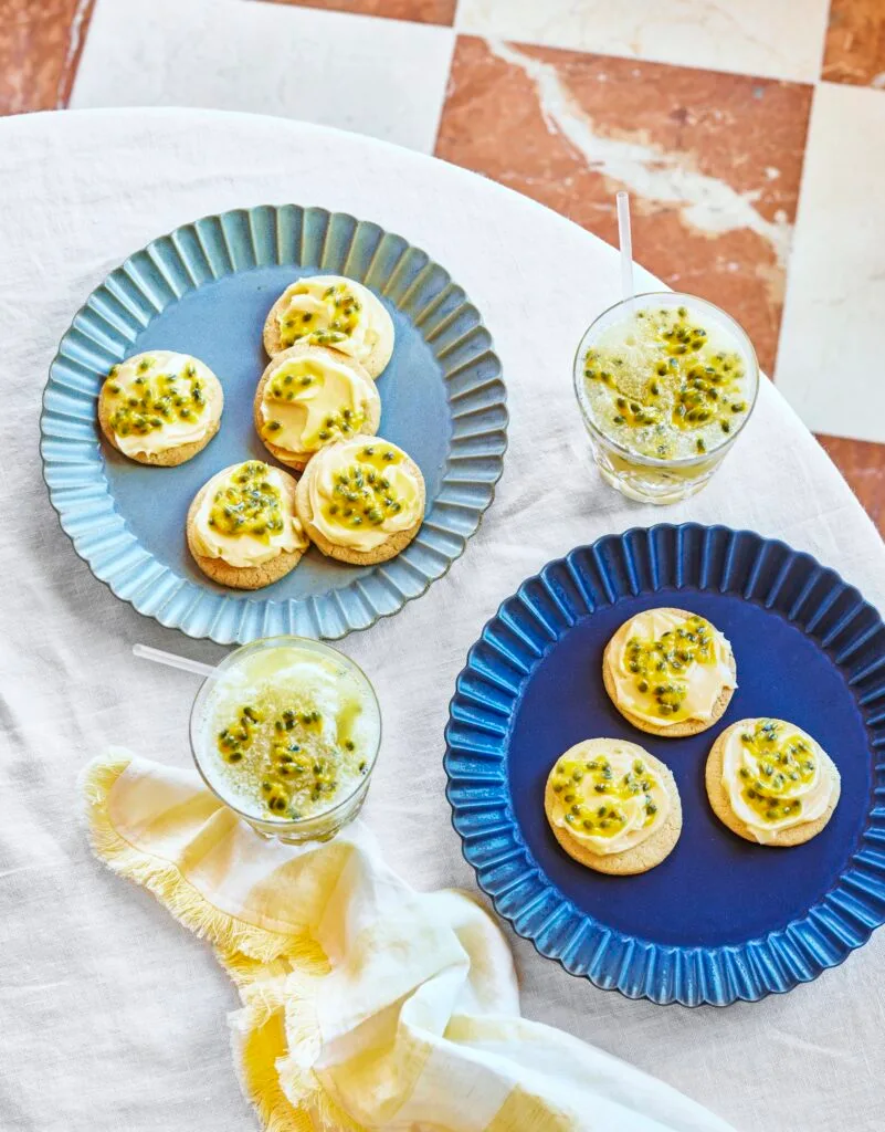 Vanilla shortbread with lemon curd and passionfruit.