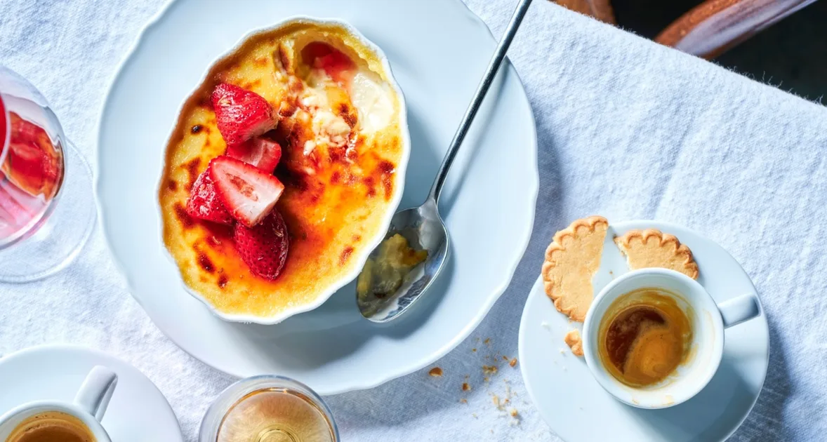 Crème Brûlée with Caramelised Honey and Roasted Strawberries | Home Beautiful