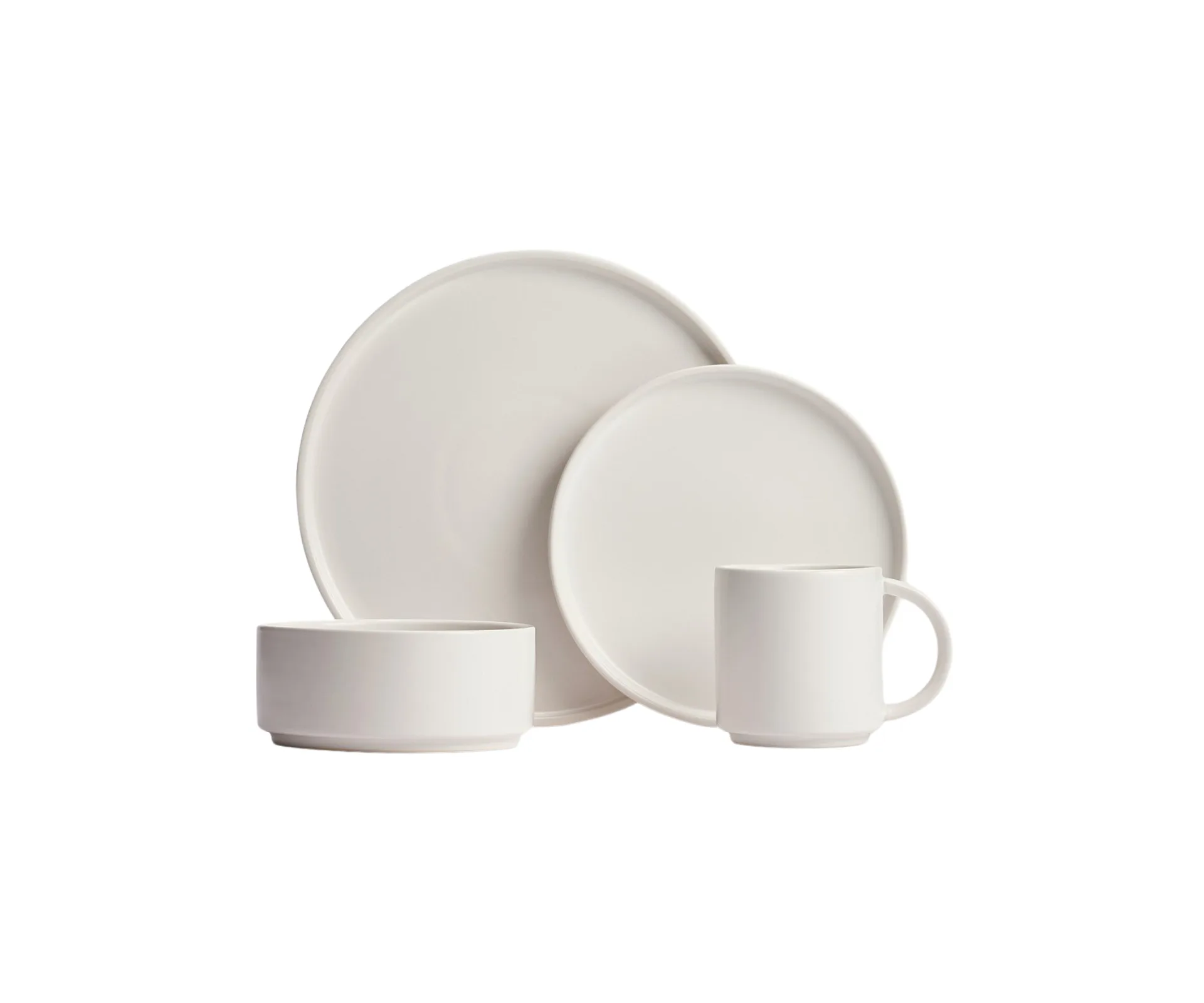 Product photo of Country Road Stakk Dining Set (16-piece), ranked best dinner set for minimalists. The set features a off-white colour and simple design.
