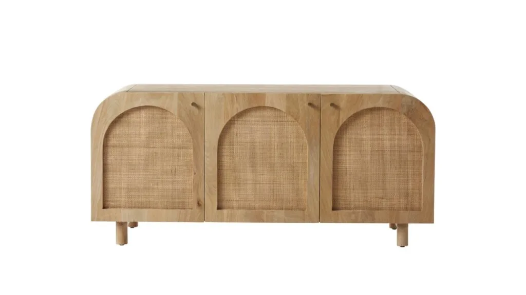 Curved rattan sideboard.