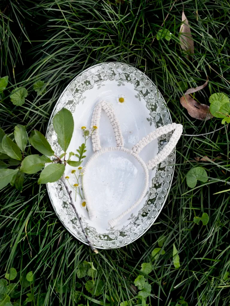 Easter Egg Hunt Plate On Grass With Bunny Ears