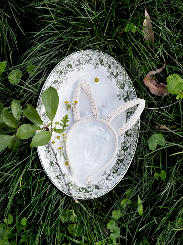 Easter Egg Hunt Plate On Grass With Bunny Ears
