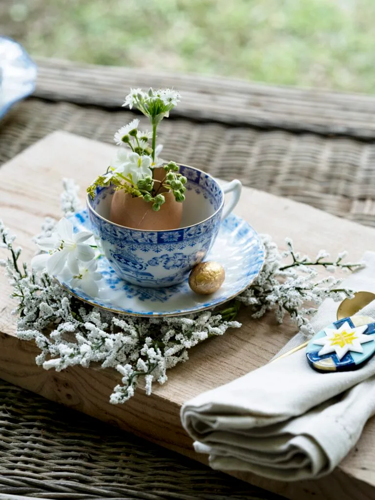 Easter Egg Hunt Tea Cup And Napkin With Flowers