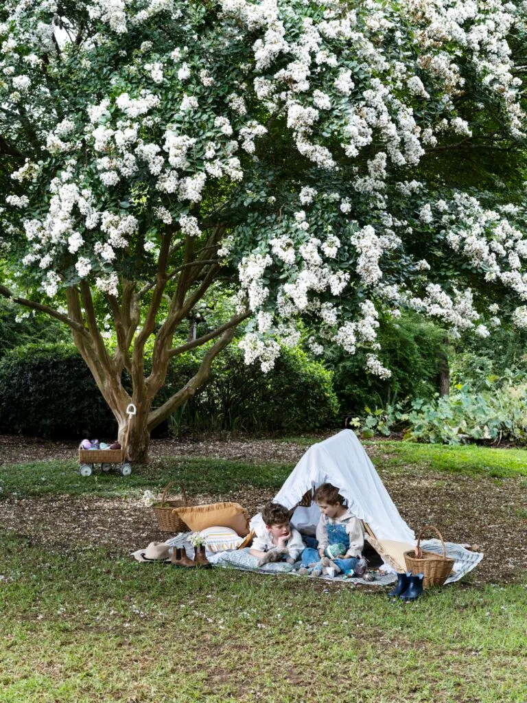 Easter Egg Hunt Tent With Children Under Tree