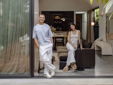 Steph and Gian home couple out back credit Trudy Pagden