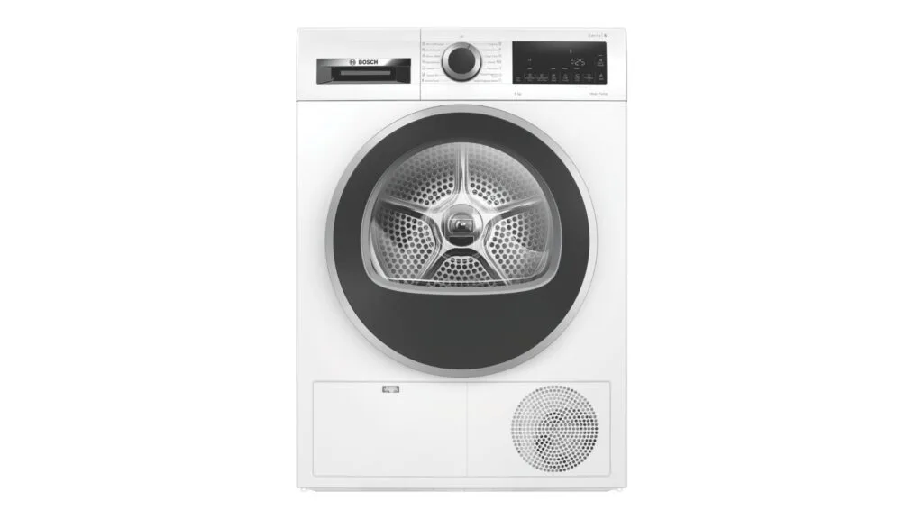 White Bosch heat pump clothes dryer