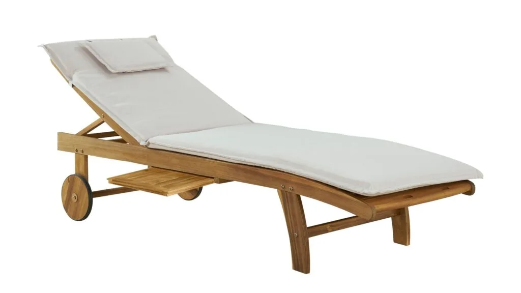 Monaco wheeled outdoor sun lounger in beige.