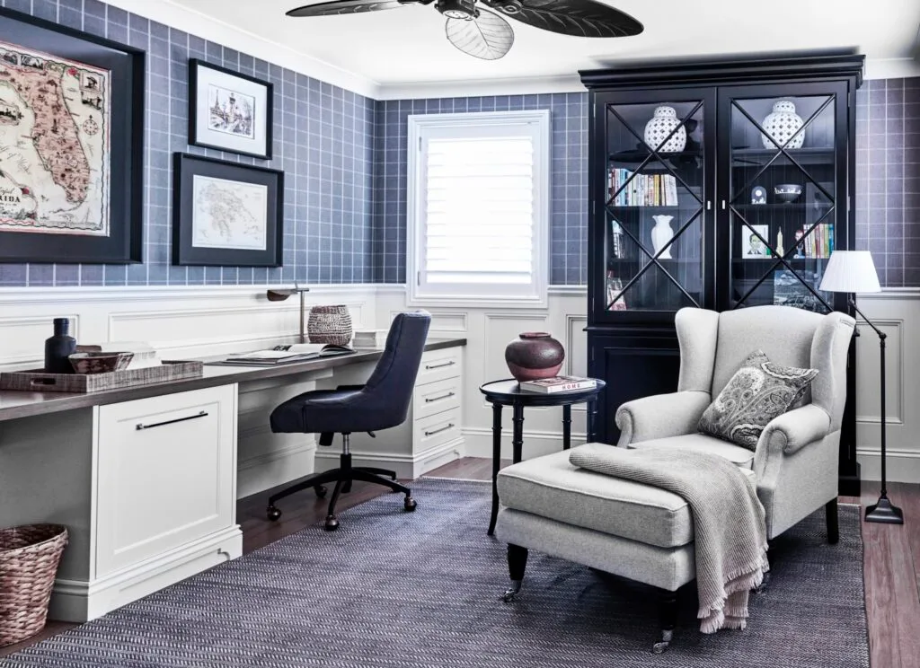 Buyer's Guide Home Office Navy and White with Armchair