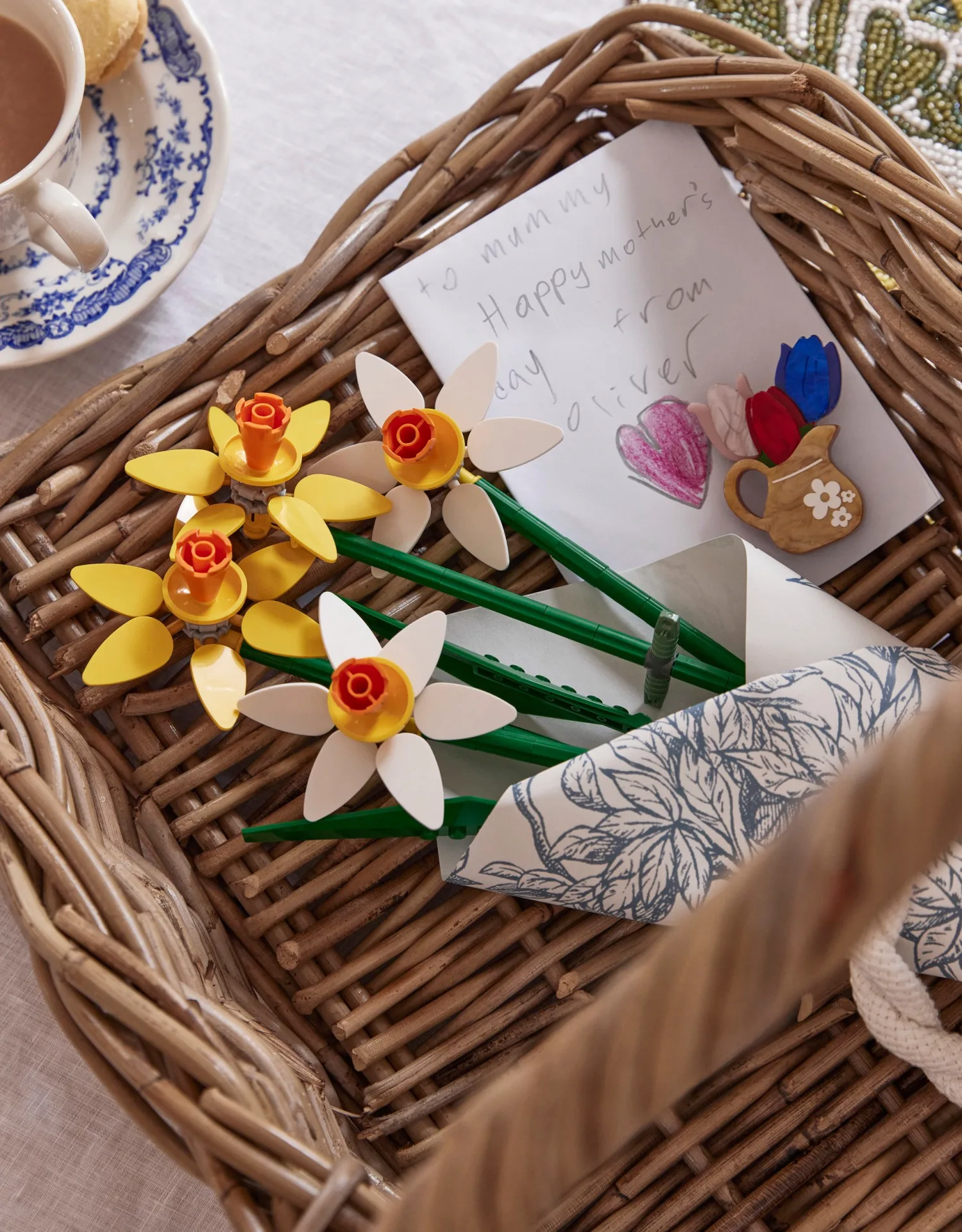 Mother's Day Breakfast In Bed Idea Lego Flowers and Card
