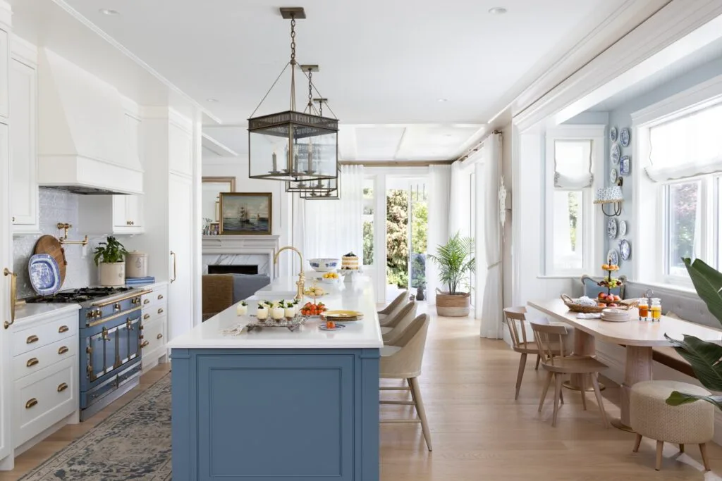 Blue contemporary coastal style kitchen.