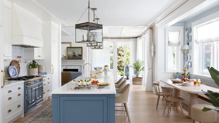 Blue contemporary coastal style kitchen.