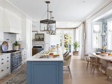 Blue contemporary coastal style kitchen.