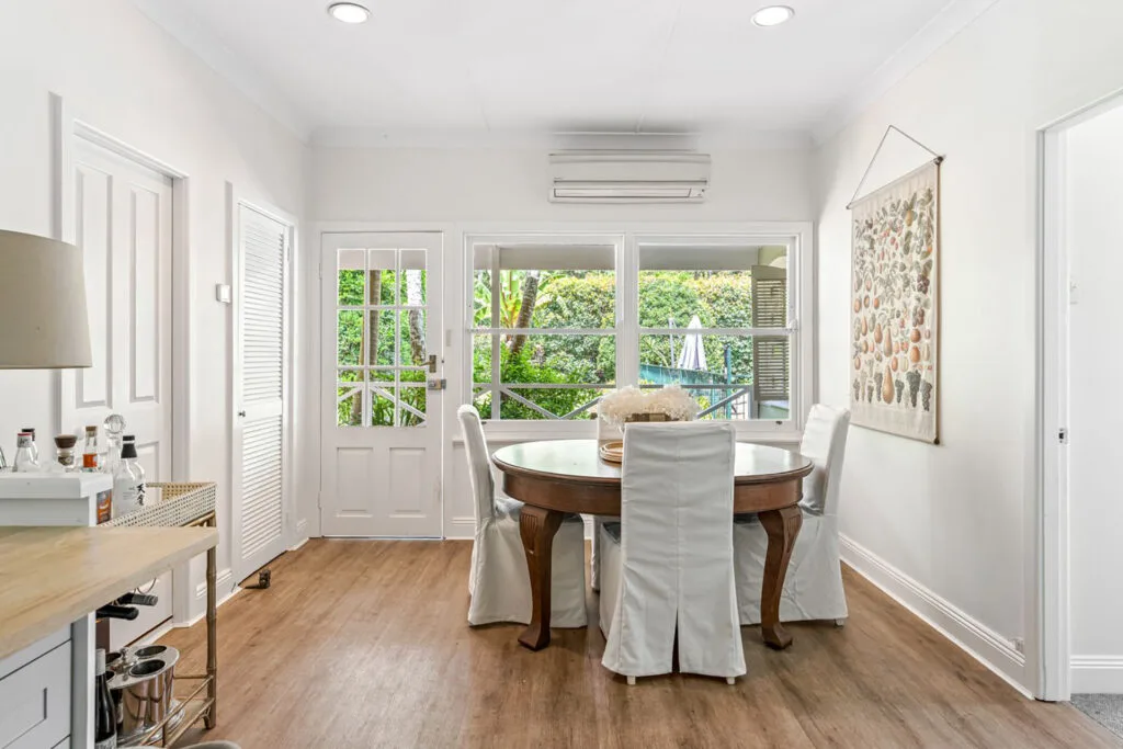 White country coastal dining room at Charlie Albone's home in Ourimbah.