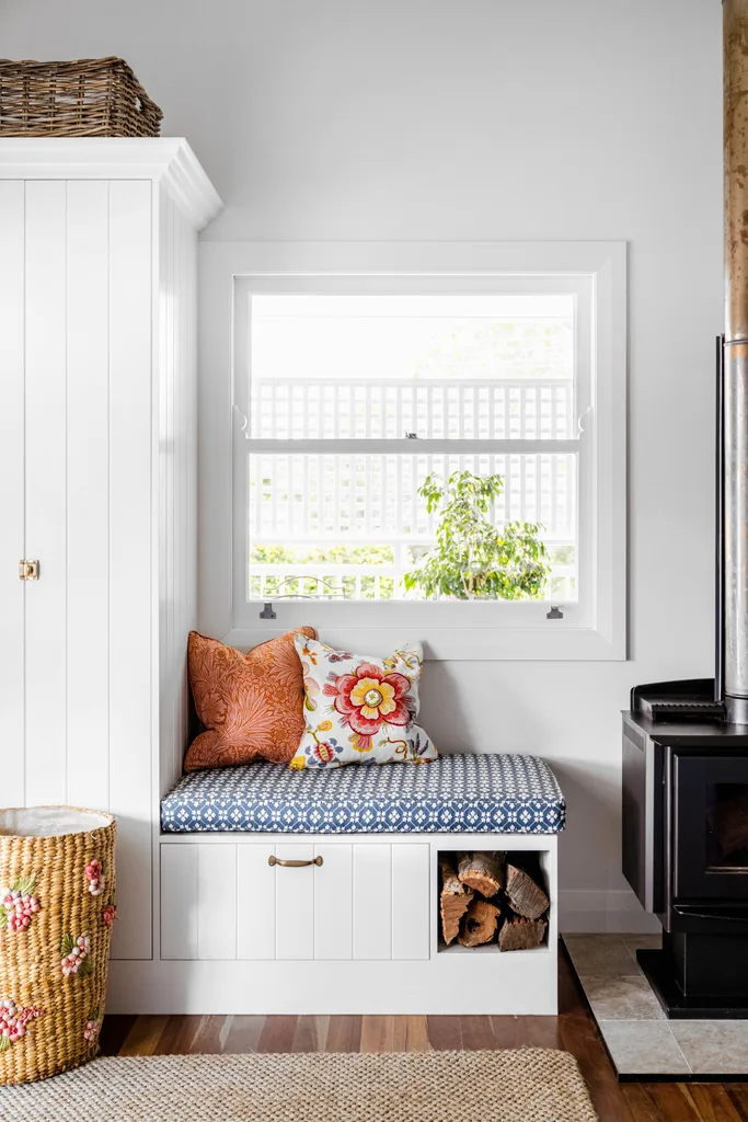 A storage and window seat with VJ panelling.