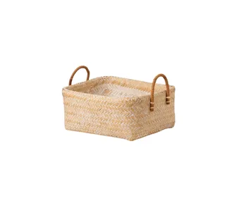 DOUBLE LAYERED WHITE-WASHED BASKETS WITH RATTAN HANDLES