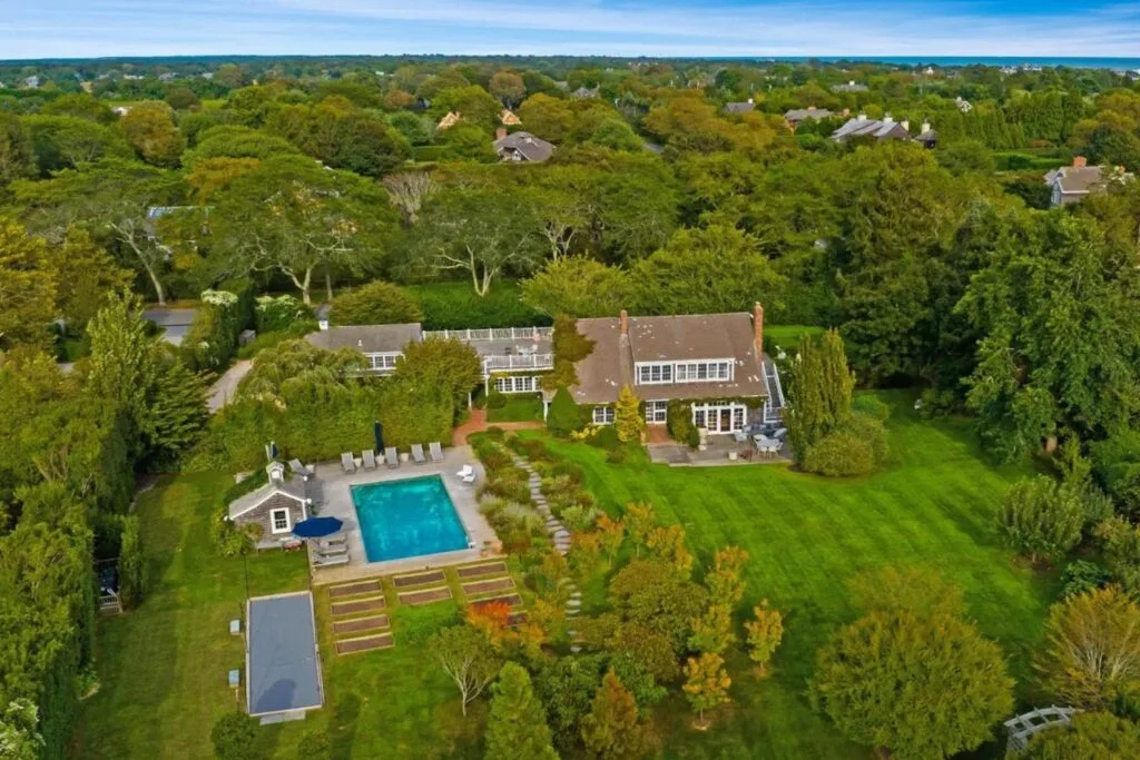 Drew Barrymore Hamptons home for sale aerial view