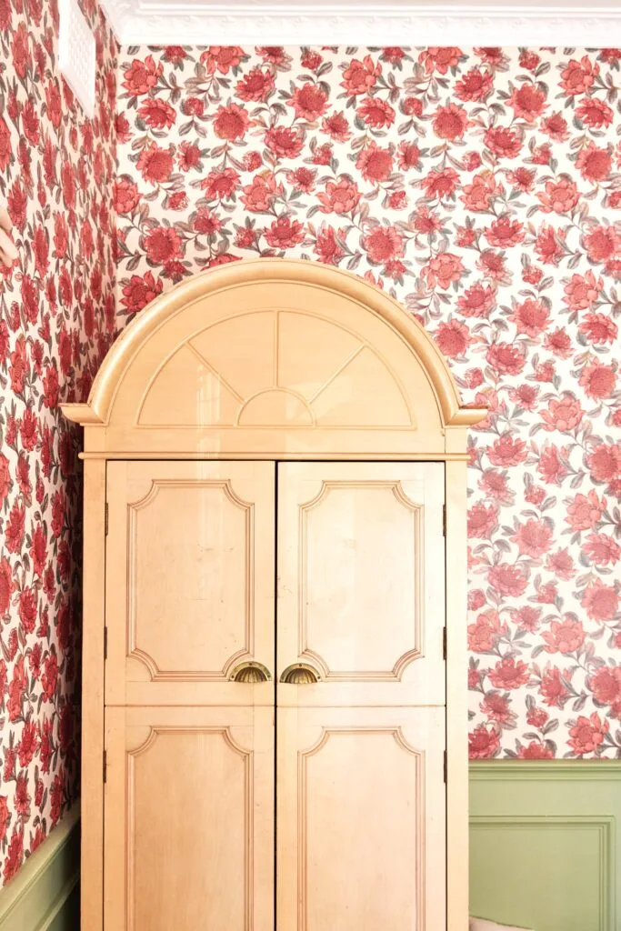 Olli Ella cofounder Chloe Brookman home floral wallpaper and cupboard