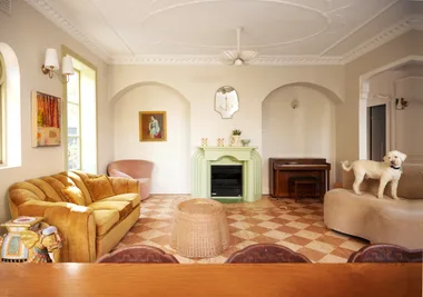 Olli Ella cofounder Chloe Brookman home living room dog vintage furniture