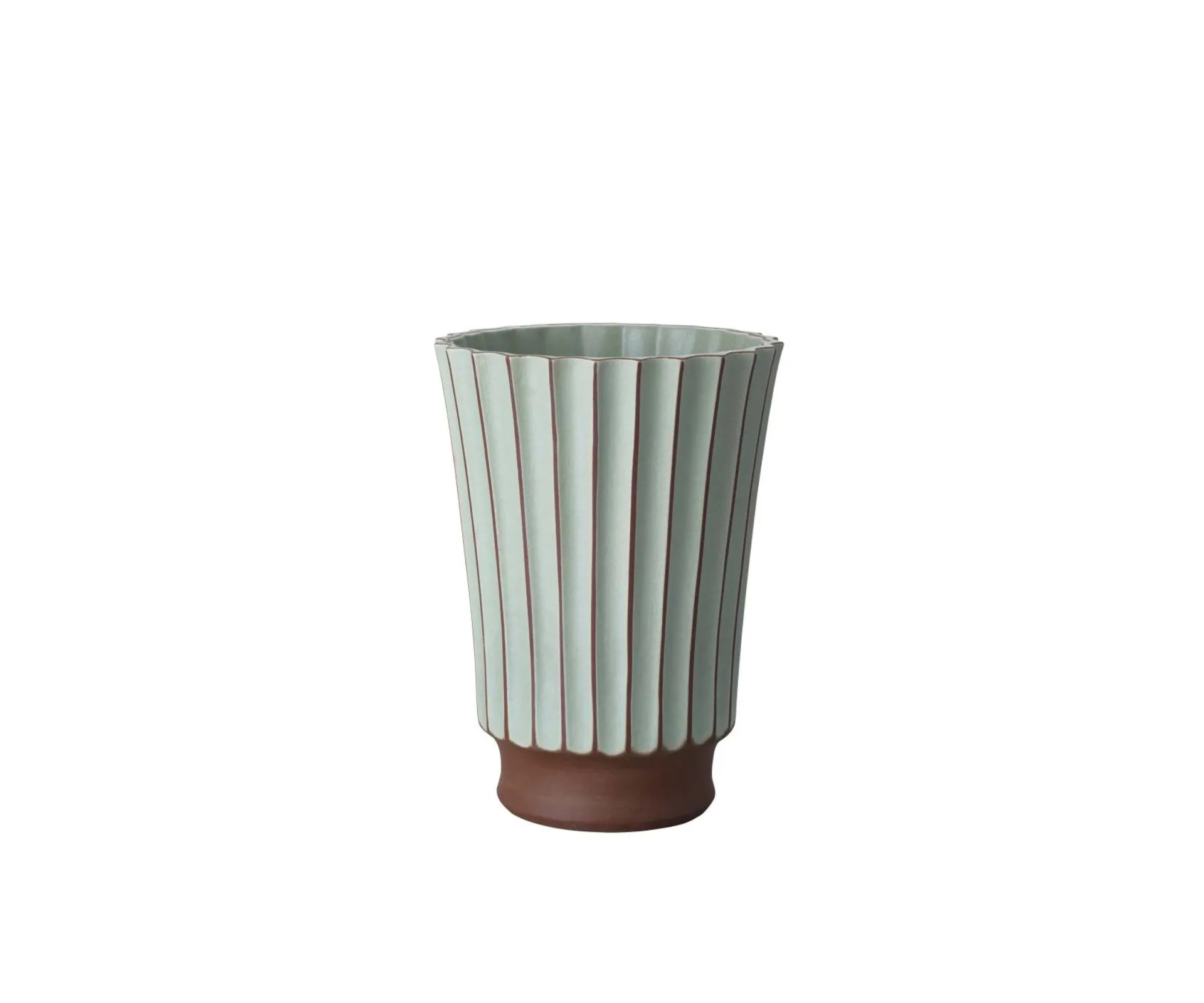 TALL SALON VASE in terracotta and white with a ribbed detail