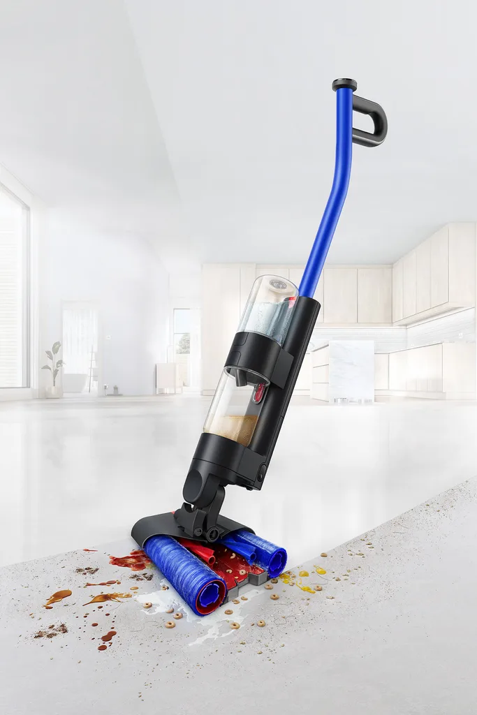 Illustration of a Dyson Wash G1 cleaning a floor