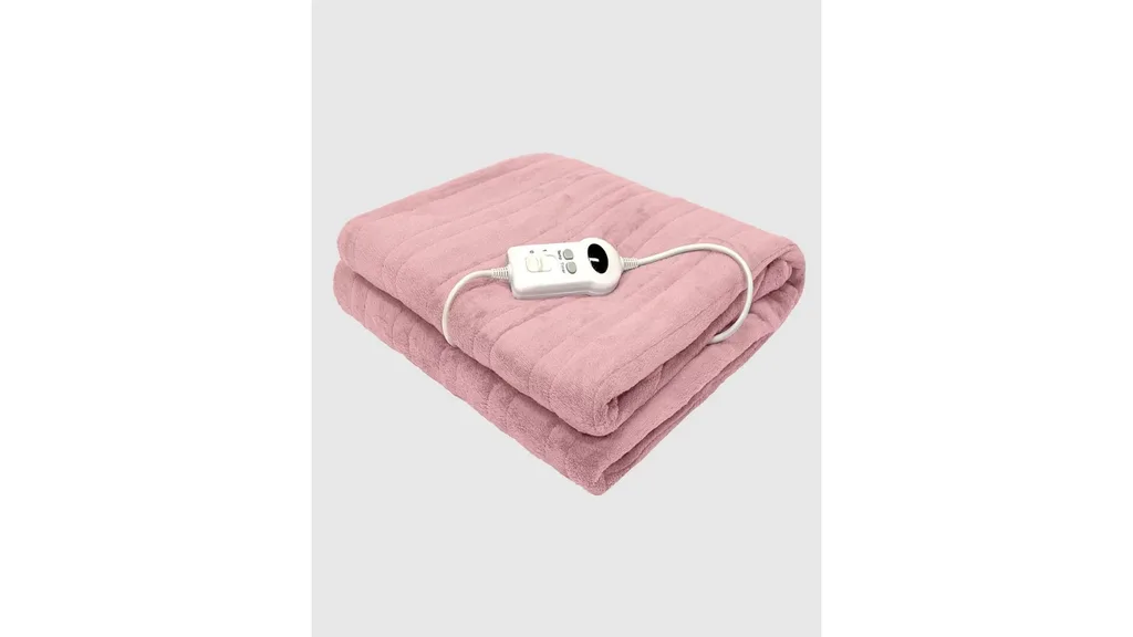 A pink electric throw blanket with controller.