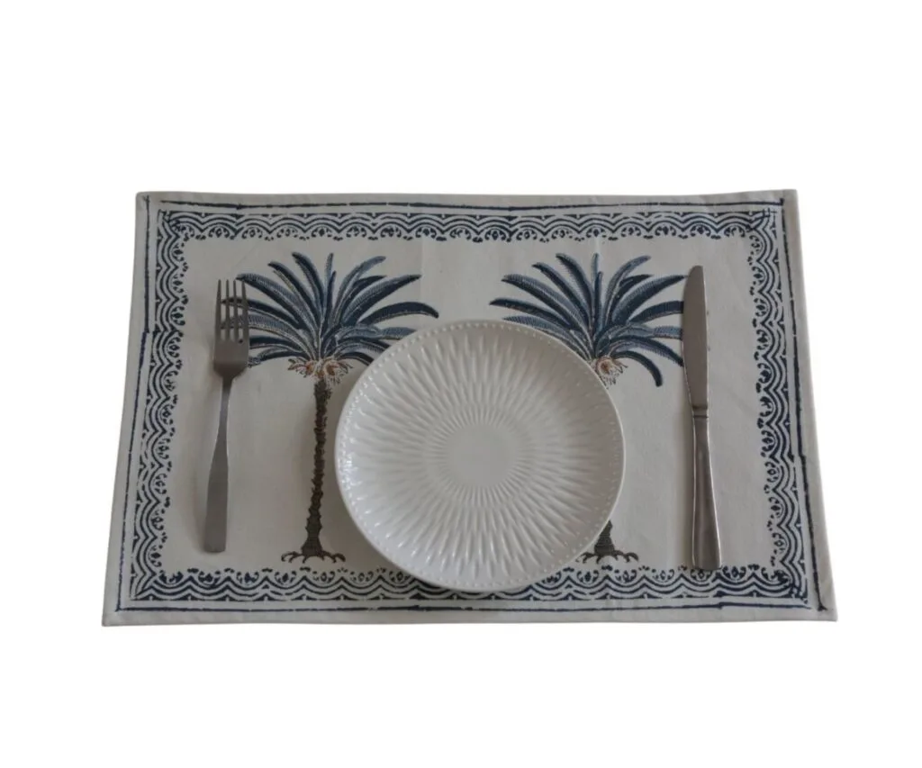 Blue Palms Cotton Placemats - Set Of 2