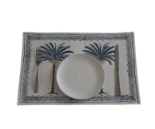 Blue palms cotton placemats, set of 2, Decor Mantra