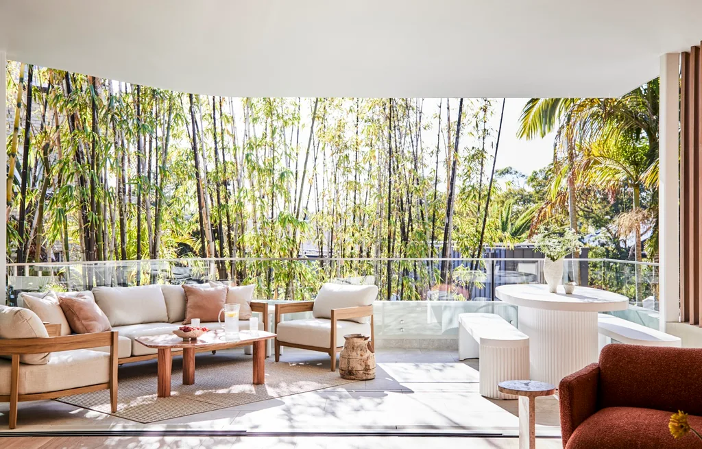 Darren Palmer's Bondi home alfresco area with sliding doors.