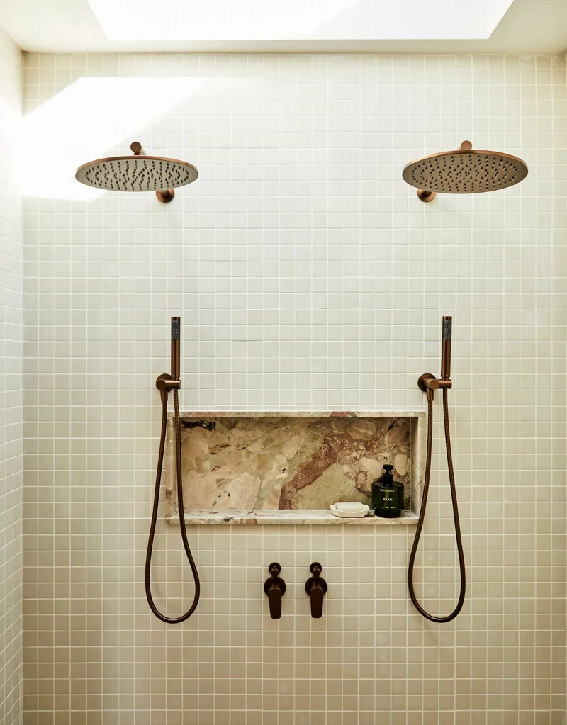 Darren Palmer's home ensuite with double shower.