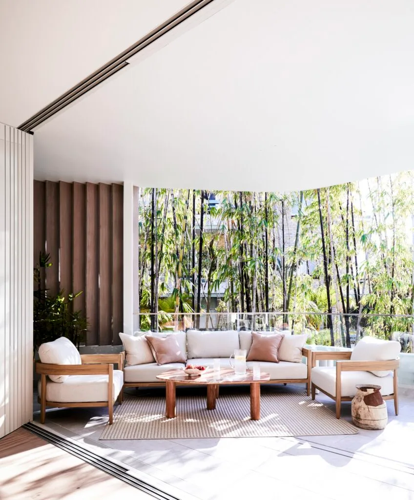 Darren Palmer's Bondi home outdoor area with lounge setting.