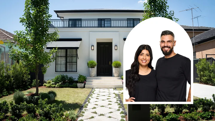 Dream Home's Jacinta and Jordan inset with their home exterior