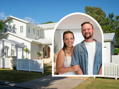 Dream Home Lara and Peter inset with their new white home exterior