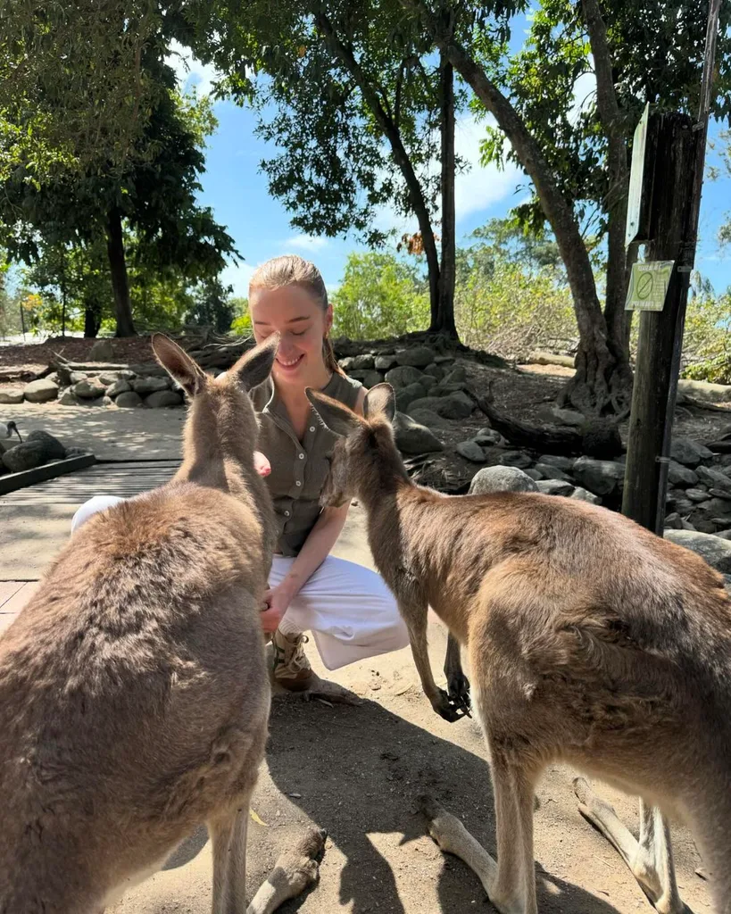 Phoebe Dynevor with wallabies