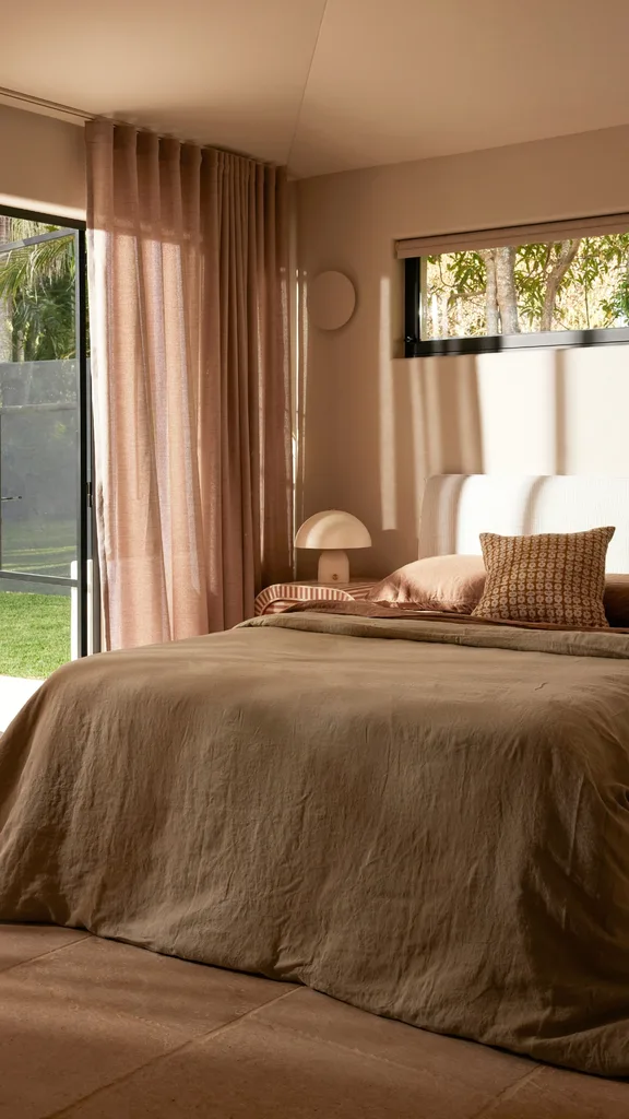 Shelley Craft's bedroom with Mocha Mousse shades