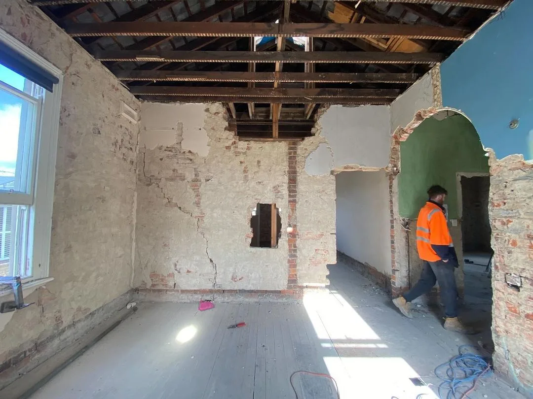 Exposed beams in Andy Lee and Rebecca Harding's renovation.