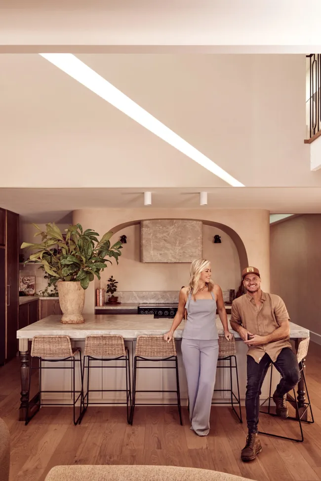 Kyal and Kara in the Spanish resort style kitchen.