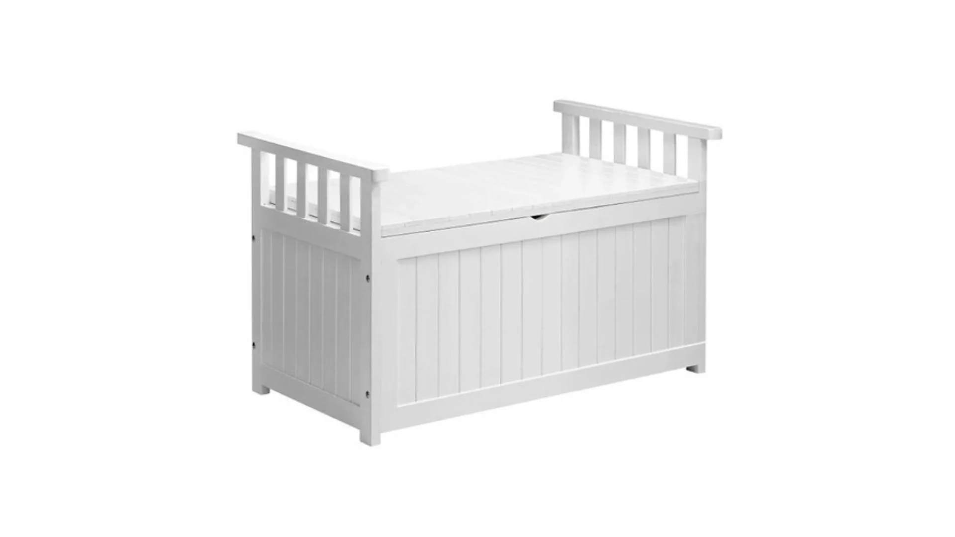 Panelled white outdoor storage bench