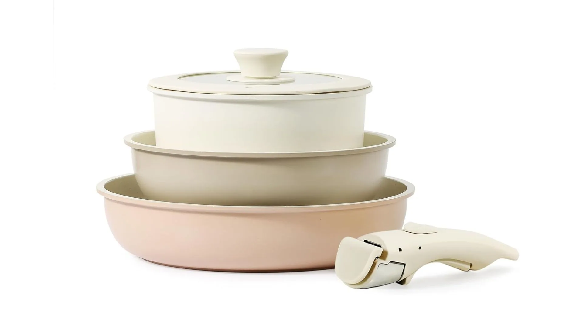 Detachable handle cookware in neutral shades