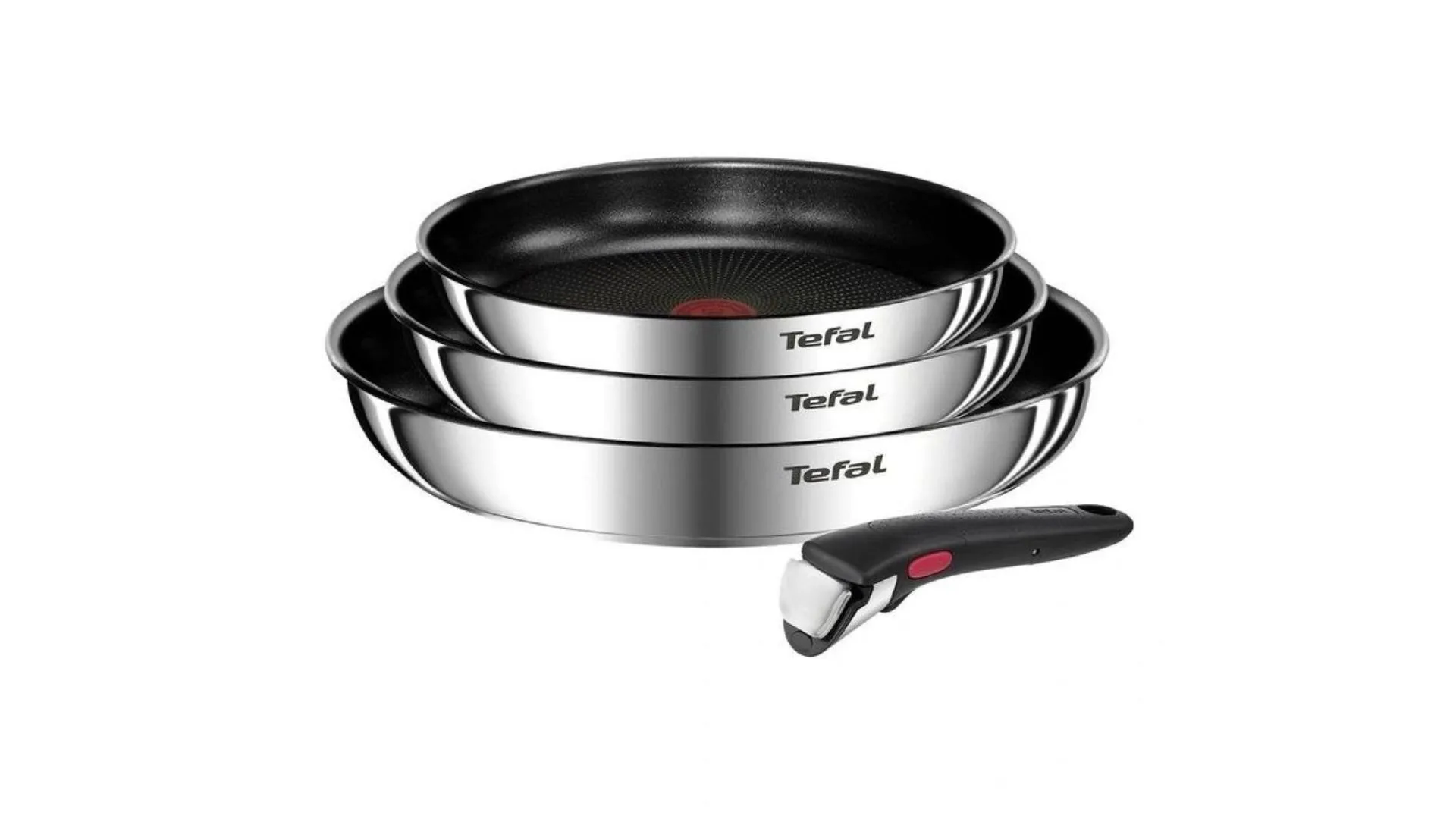 Detachable handle frypans in stainless steel and silver