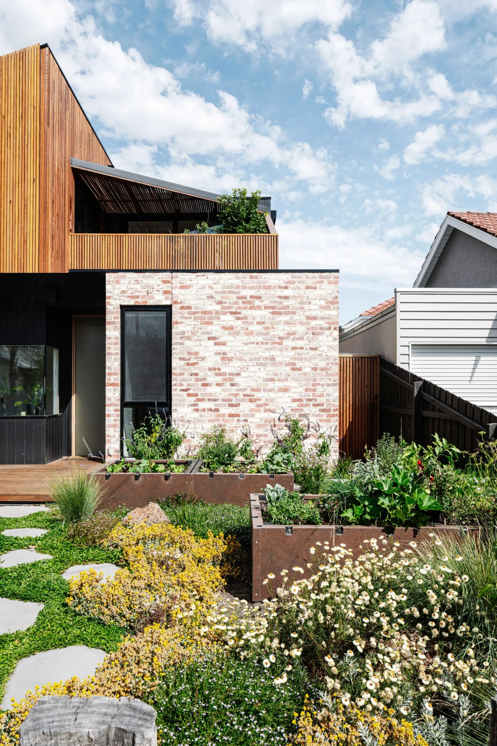 Native garden with stone steps. 