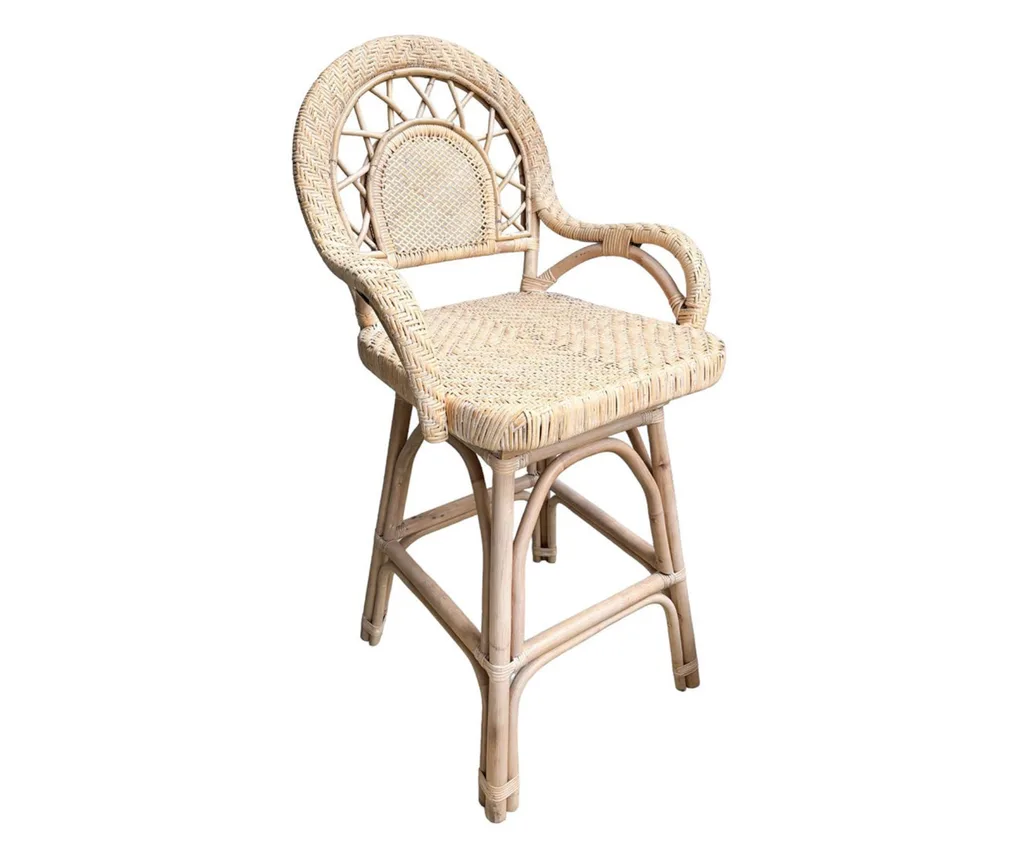 Rattan coastal bar stool with back.