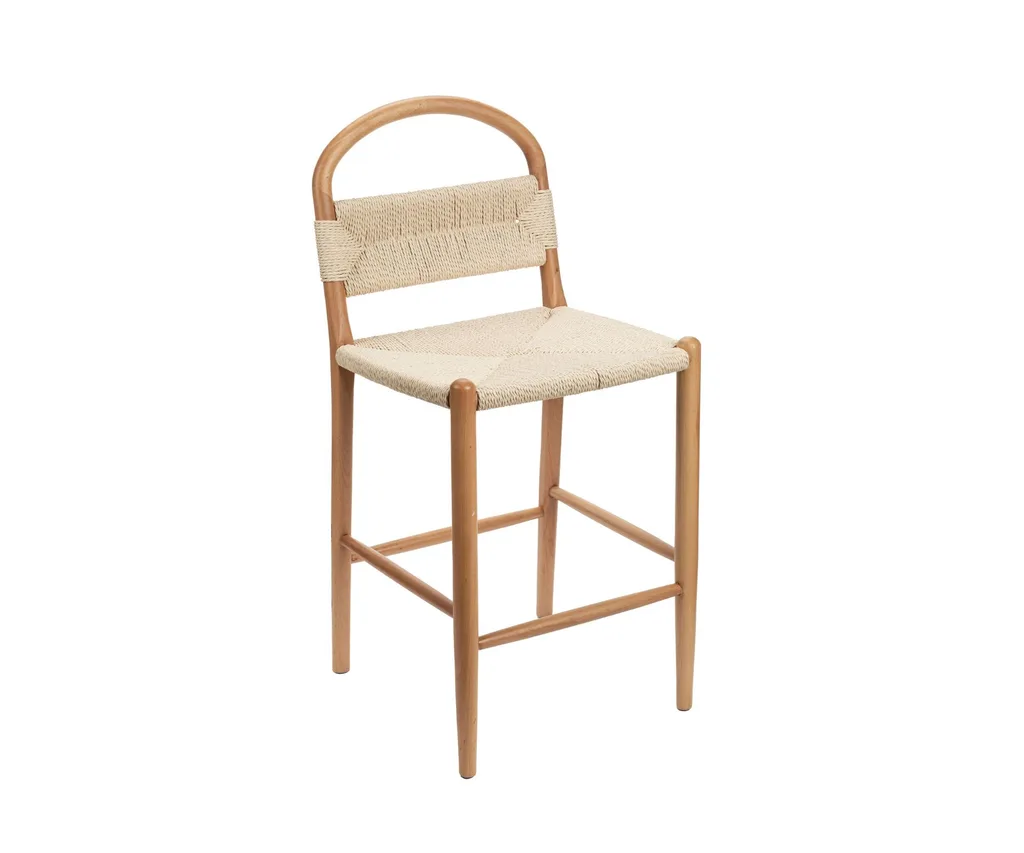 Coastal bar stool with back and footrest.