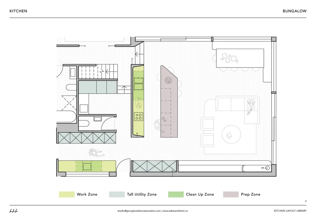 Georgina Wilson's entertainer's kitchen floorplan.