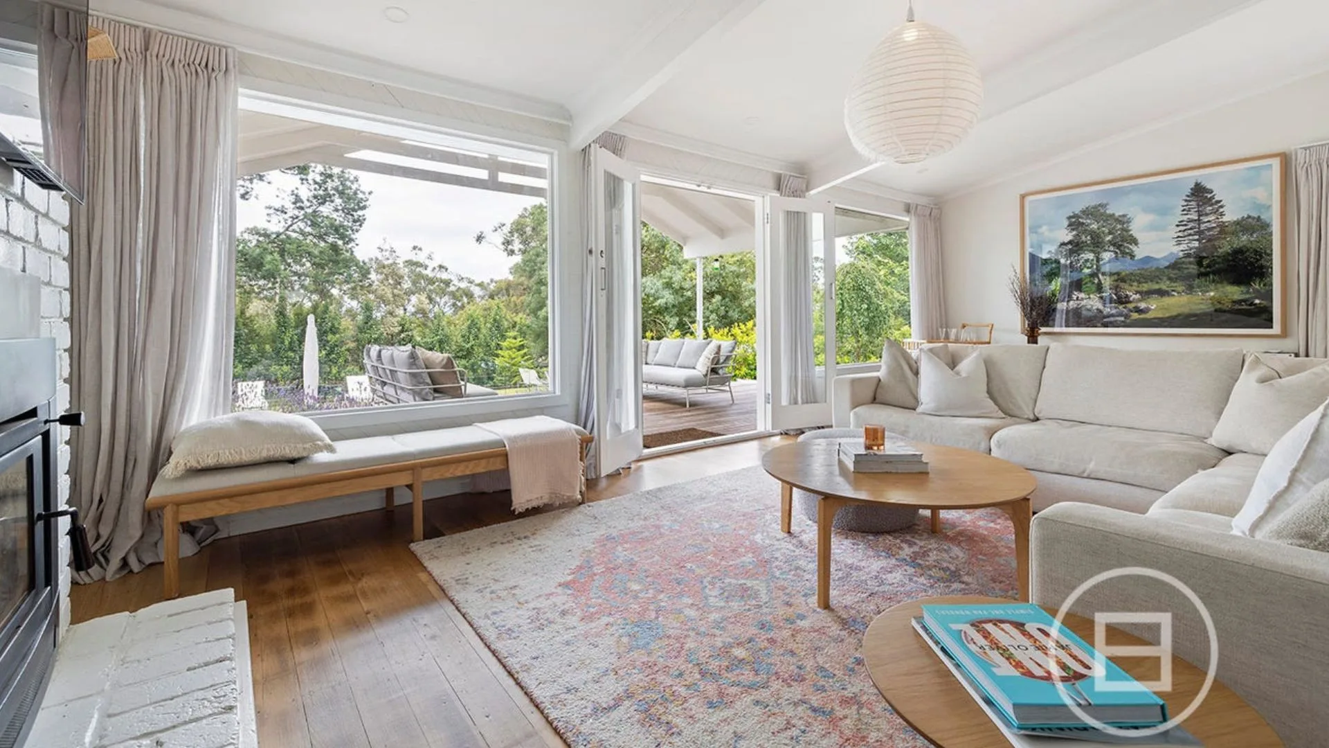 The living room in Marty Fox's Mornington Peninsula home. 
