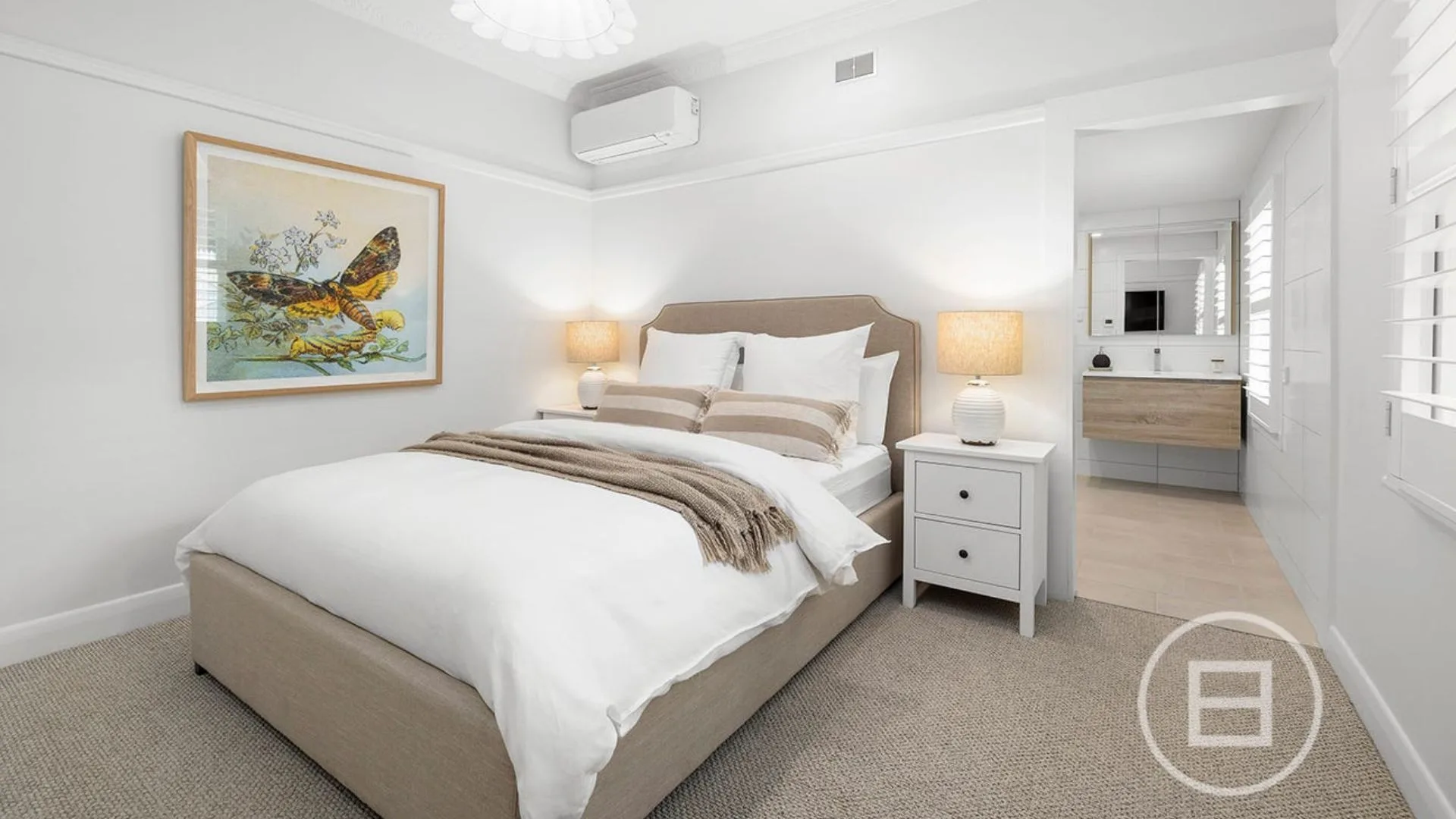 The main bedroom in Marty Fox's Mornington Peninsula house. 