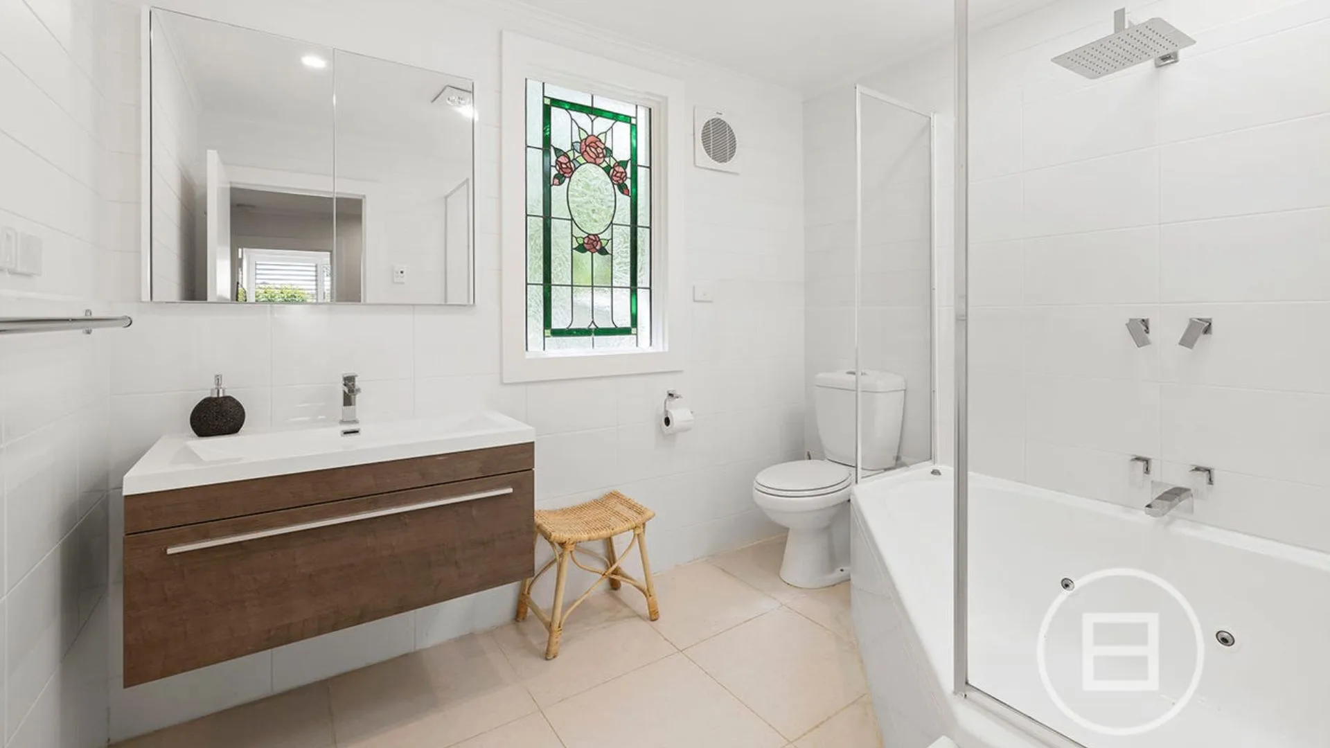 The bathroom inside Marty Fox's Mornington Peninsula house. 