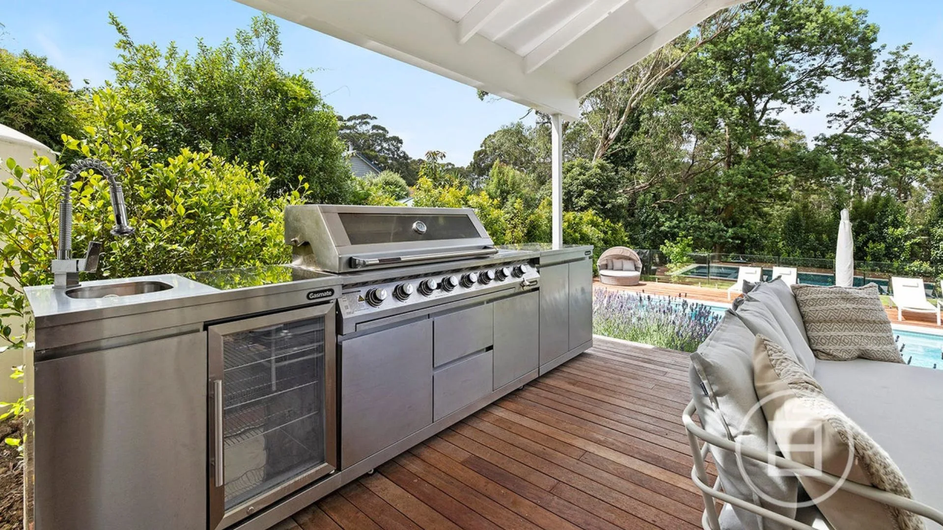 The outside deck at Marty Fox's Mornington Peninsula house. 
