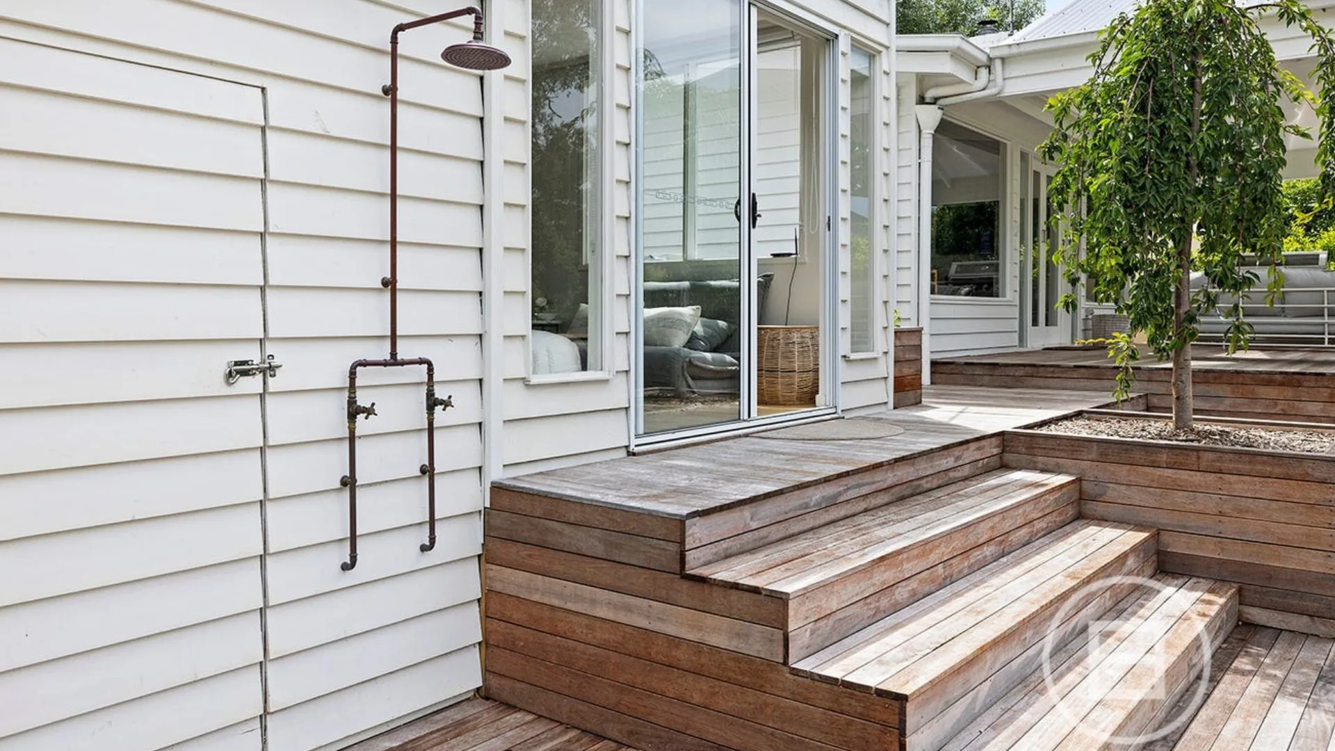 The outdoor shower in Marty Fox's house on the Mornington Peninsula. 