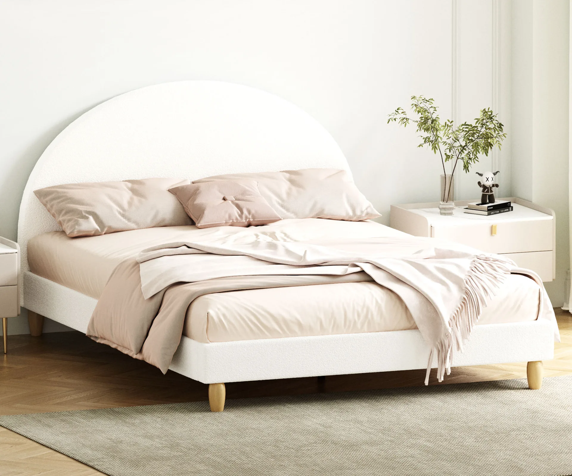 Living Fusion White Seraphine bouclé bed from Temple and Webster, which you can get on Black Friday.