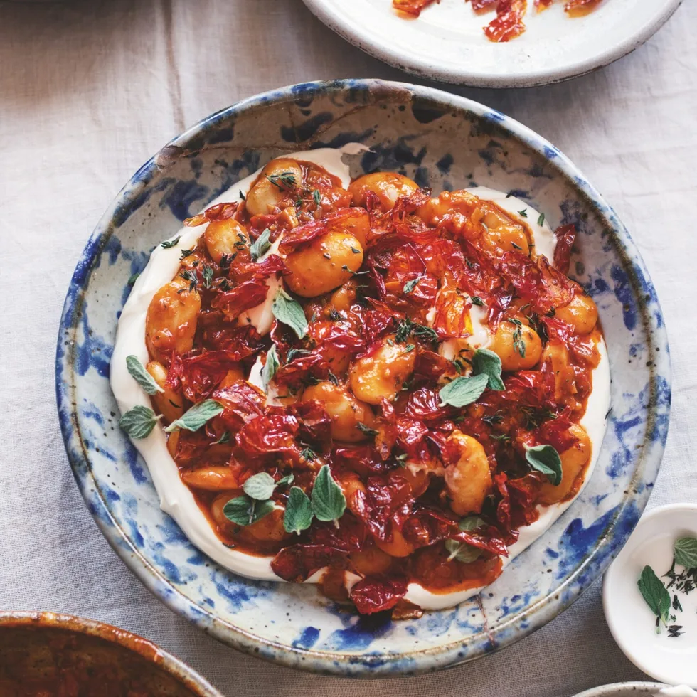 Comfort butter beans with roasted cherry tomatoes